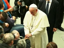 Pope Francis meets with participants in the Jubilee for Socially Excluded People at the Vatican's Paul VI Hall, Nov. 11, 2016. 
