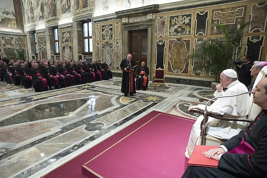 Pope Francis meets with the new bishops of the year in Vatican City, Sept. 14, 2017. ?w=200&h=150