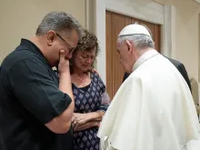 Pope Francis meets with the parents of Beau Jordan Solomon July 6, 2016. 