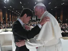 Pope Francis meets with victims of Japan’s 2011 ‘triple disaster’ Nov. 25, 2019. 