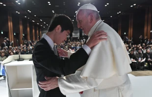 Pope Francis meets with victims of Japan’s 2011 ‘triple disaster’ Nov. 25, 2019.   Vatican Media.