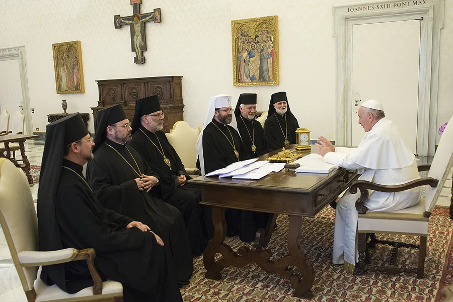 Pope Francis meets with Major Archbishop Shevchuk and other members of the Permanent Synod of the Ukrainian Greek-Catholic Church at the Vatican, March 5, 2016. ?w=200&h=150