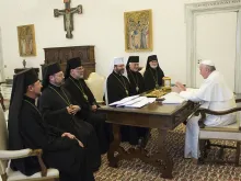 Pope Francis meets with Major Archbishop Shevchuk and other members of the Permanent Synod of the Ukrainian Greek-Catholic Church at the Vatican, March 5, 2016. 