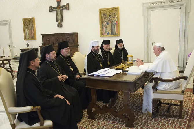 Pope Francis met with members of the Permanent Synod of the Ukrainian Greek Catholic Church at the Vatican March 5 Credit  LOsservatore Romano CNA 3 7 16