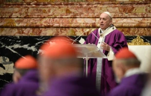 Pope Francis says Ash Wednesday Mass in St. Peter's Basilica Feb. 17, 2021. Credit: Vatican Media.