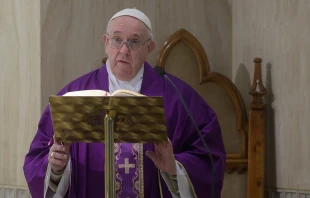 Pope Francis offers Mass in Casa Santa Marta March 13, 2020.   Vatican Media