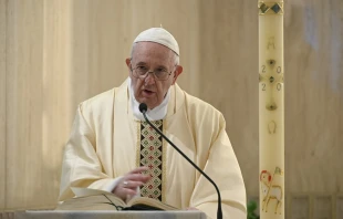 Pope Francis offers Mass in the Casa Santa Marta April 29, 2020.   Vatican Media.