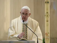 Pope Francis offers Mass in the Casa Santa Marta April 29, 2020. 