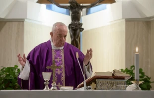 Pope Francis offers Mass in the chapel of Casa Santa Marta March 13, 2020.   Vatican Media.