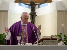 Pope Francis offers Mass in the chapel of Casa Santa Marta March 13, 2020. 