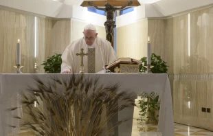 Pope Francis offers Mass on Easter Thursday April 16, 2020.   Vatican Media.