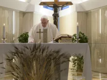 Pope Francis offers Mass on Easter Thursday April 16, 2020. 