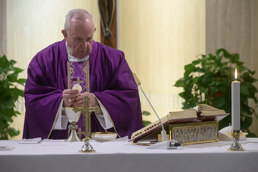 Pope Francis offers a private Mass in the chapel of Casa Santa Marta March 15, 2020. ?w=200&h=150