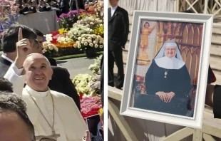 Pope Francis offers a special blessing for the repose of Mother Angelica's soul during his general audience March 30, 2016.   CNA.