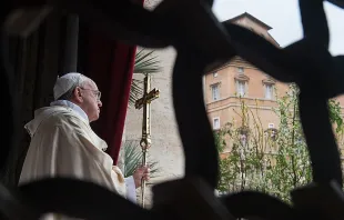 Pope Francis overlooking the crowd in St. Peter's Square on Easter Sunday morning on April 5, 2015.   L'Osservatore Romano.