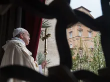 Pope Francis overlooking the crowd in St. Peter's Square on Easter Sunday morning on April 5, 2015. 
