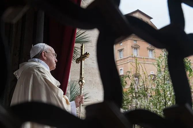 Pope Francis overlooking the crowd in St Peters Square on Easter Sunday morning on April 5 2015 Credit  LOsservatore Romano CNA