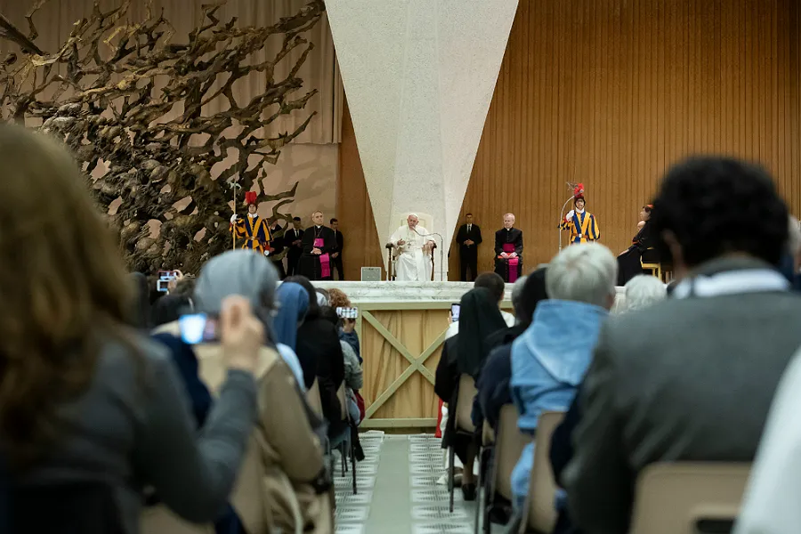 Pope Francis addresses consecrated men and women at the Paul VI Hall in the Vatican, May 4, 2018. ?w=200&h=150