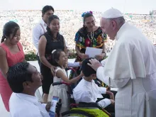 Pope Francis participates in a Feb. 15, 2016 meeting with families in Tuxtla Gutiérrez, Chiapas, Mexico. 