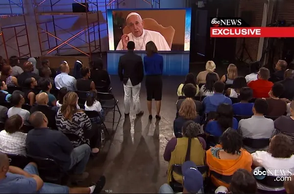 Pope Francis participates in an Aug. 31, 2015 video conference with Americans. ?w=200&h=150