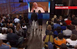 Pope Francis participates in an Aug. 31, 2015 video conference with Americans.   ABC News/screenshot.