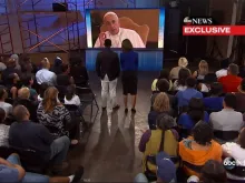 Pope Francis participates in an Aug. 31, 2015 video conference with Americans. 
