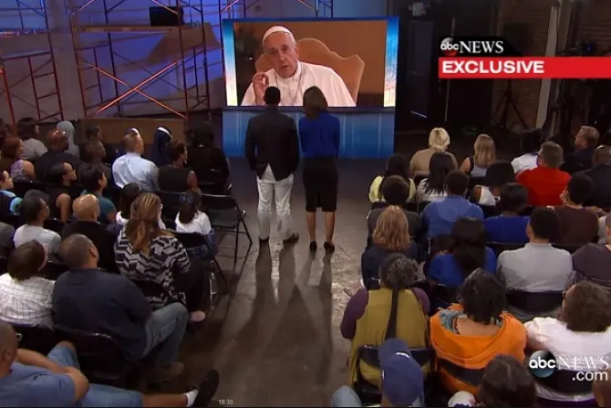 Pope Francis participates in an Aug 31 2015 video conference with Americans Credit ABC screenshot CNA