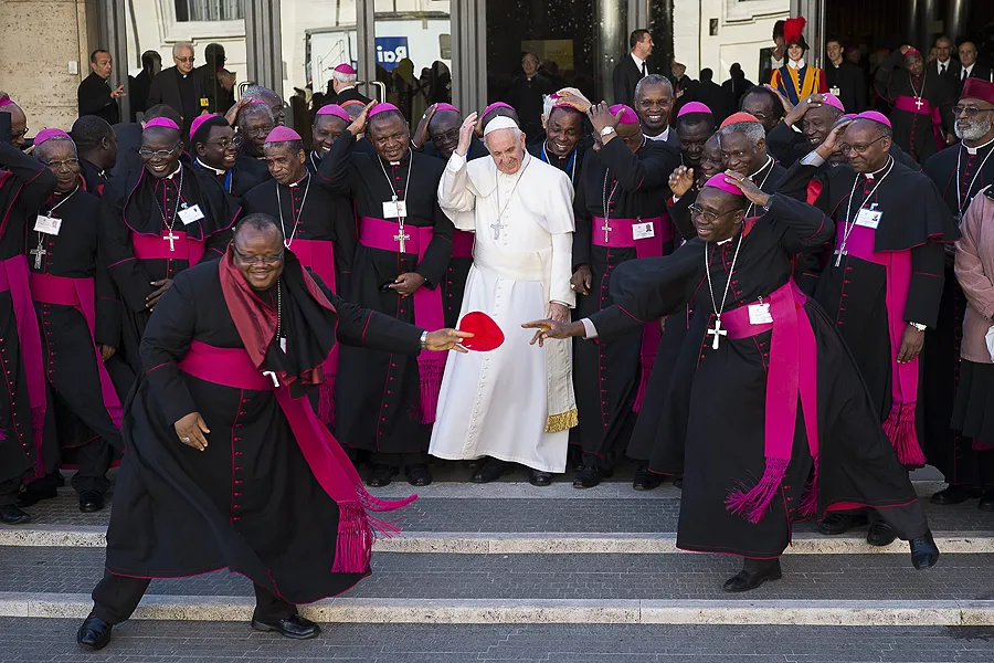 Pope Francis poses for a photo with African Bishops outside the Synod Hall, Oct. 23, 2015. ?w=200&h=150