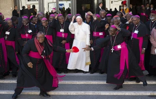 Pope Francis poses for a photo with African Bishops outside the Synod Hall, Oct. 23, 2015.   L'Osservatore Romano.