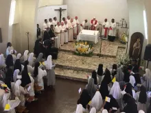 Pope Francis prays Terce with contemplative nuns in Madagascar Sept. 7, 2019. 