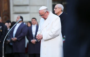 Pope Francis prays at Rome's Piazza di Spanga to begin the Year of Mercy, Dec. 8, 2015.   Daniel Ibanez/CNA.