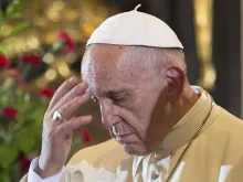 Pope Francis prays in Krakow Poland on July 27, 2016. 