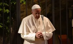 Pope Francis prays in the Lourdes Grotto of the Vatican Gardens on May 31, 2014. ?w=200&h=150