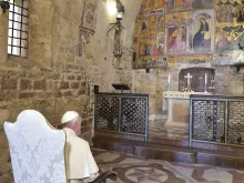 Pope Francis prays in Assisi's Porziuncola, Aug. 4, 2016. 