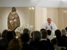Pope Francis preaches April 19, 2013 to employees of the Vatican press and newspaper. 