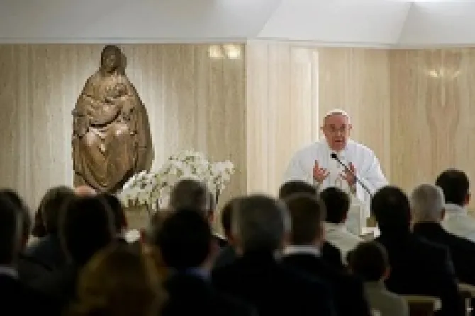 Pope Francis preaches April 19 2013 to employees of the Vatican press and newspaper Credit LOsservatore Romano CNA