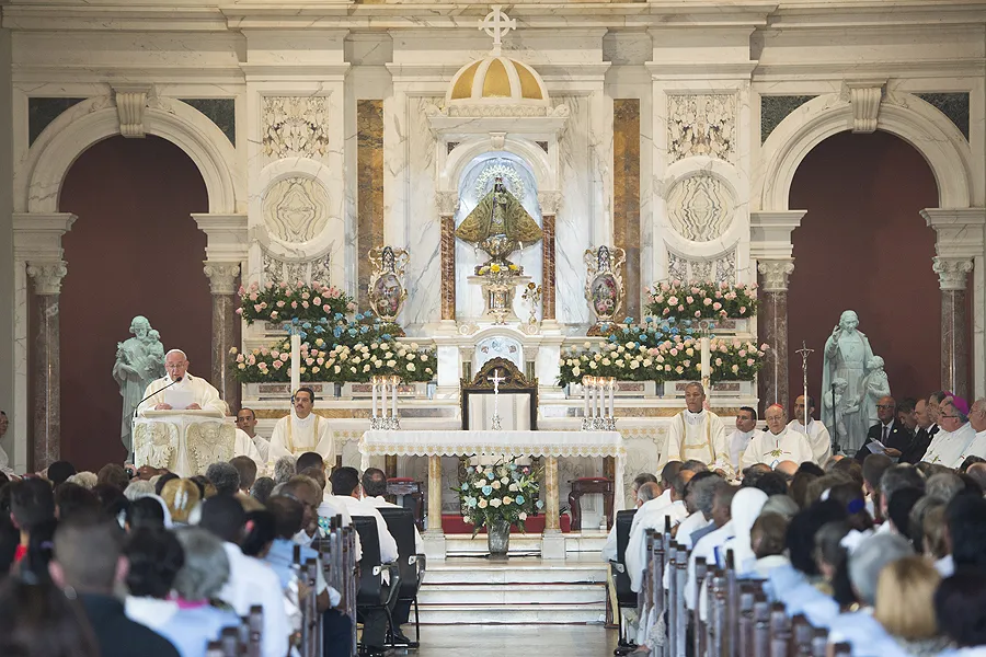 Pope Francis preaches during Mass at the basilica shrine of Our Lady of Charity of El Cobre in Santiago de Cuba, Sept. 22, 2015. .  © L'Osservatore Romano