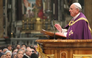 Pope Francis preaches during a penance service at St. Peter's Basilica, March 28, 2014.   Lauren Cater/CNA.