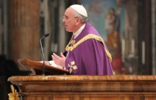 Pope Francis preaches during a penance service at St. Peter's Basilica, March 28, 2014.   Lauren Cater/CNA.