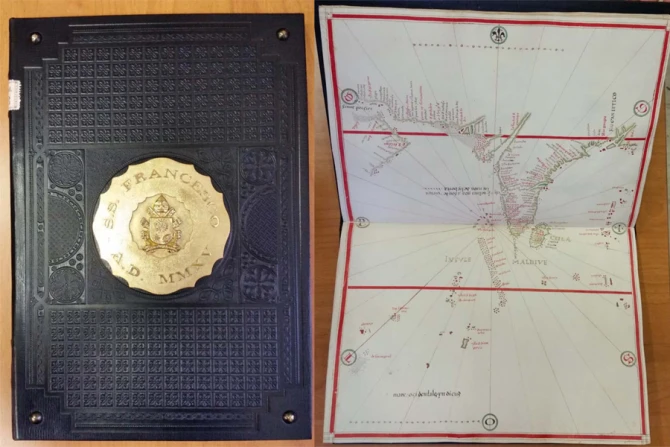Pope Francis presented this 16th century atlas from the Vatican Library to the President of the Philippines on Jan 16 2015 Credit Holy See Press Office CNA 1 16 15