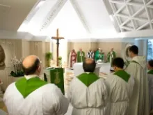 Pope Francis presides over Mass on June 9, 2013 in the chapel of St. Martha's House. 