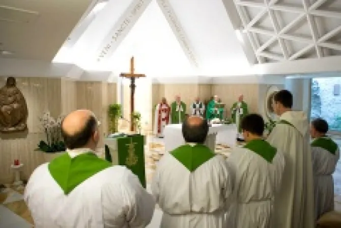 Pope Francis presides over Mass on June 9 2013 in the chapel of St Marthas House Credit  LOsservatore Romano CNA
