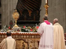 Pope Francis presides over Vespers and exposition of the Blessed Sacrament in St. Peter's Basilica Dec. 31, 2015. 