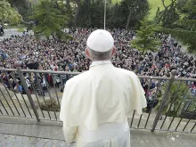 Pope Francis presides over the recitation of the rosary at the Shrine of Our Lady of Divine Love. 