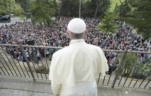 Pope Francis presides over the recitation of the rosary at the Shrine of Our Lady of Divine Love.   Vatican Media