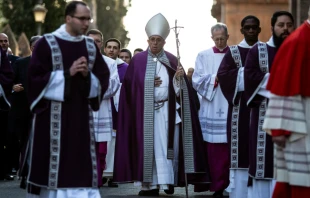 The procession from St. Anselm parish to Santa Sabina preceding Mass for Ash Wednesday in Rome, March 6, 2019.   Daniel Ibanez/CNA.