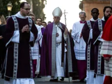 The procession from St. Anselm parish to Santa Sabina preceding Mass for Ash Wednesday in Rome, March 6, 2019.