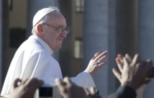 Pope Francis rides through St. Peter's Square on March 19, 2013 before his Papal Inauguration Mass.   Jeffrey Bruno/CNA.