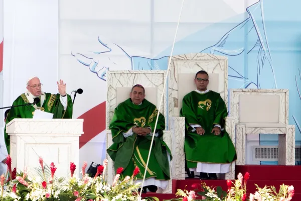 Pope Francis says Mass at Campo San Juan Pablo II for World Youth Day Panama Jan. 27, 2019. Daniel Ibáñez/CNA.