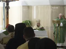 Pope Francis says Mass with Patriarch Youssef Absi at Casa Santa Marta Feb. 13, 2018. 